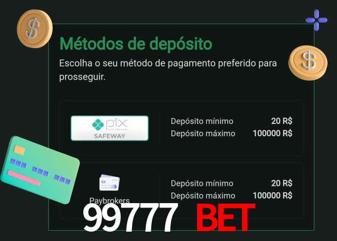O cassino 99777 Bet oferece uma grande variedade de métodos de pagamento